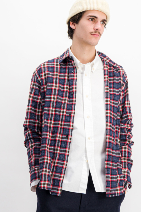 Crinkle Check Shirt - Grey/Red
